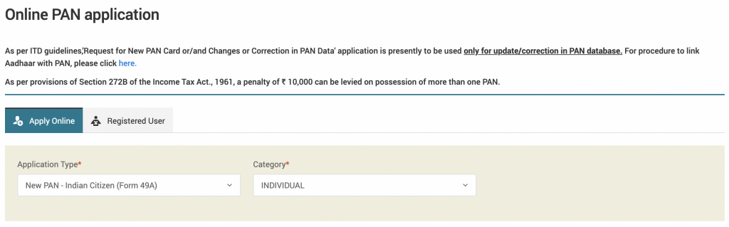 Apply PAN card online