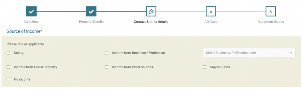 PAN card application source of income