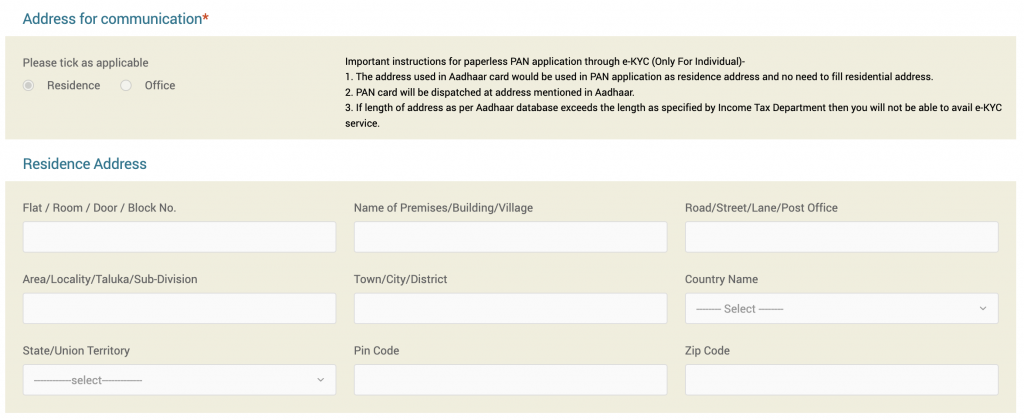 residence communication address